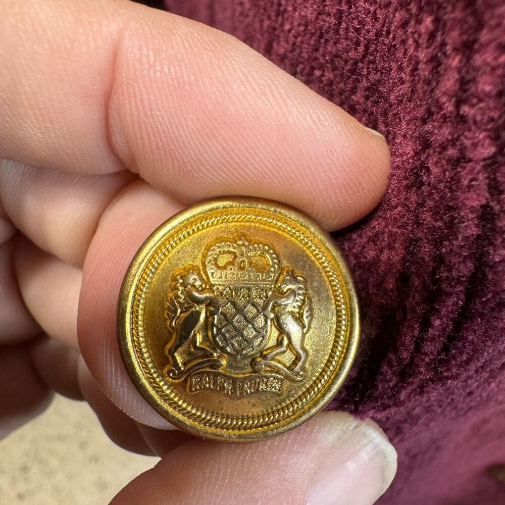 VTG Lauren Ralph Lauren Worsted Wool Corduroy Double Breasted Blazer L/XL Crest - Picture 4 of 12